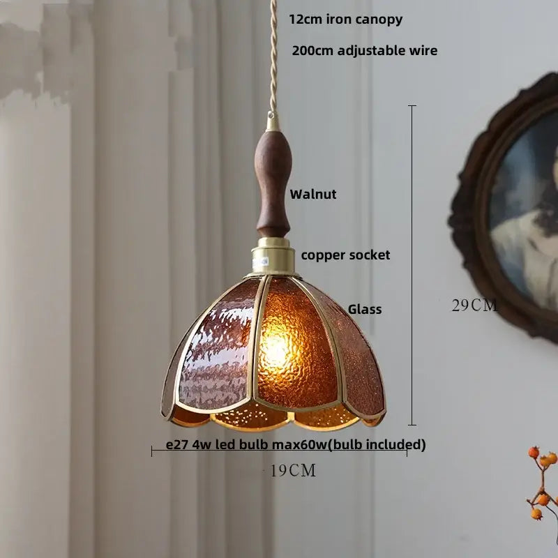 Vintage brass and textured glass pendant light fixture dining room
