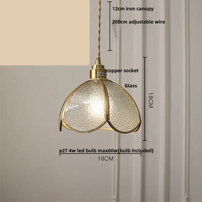 Vintage brass and textured glass pendant light fixture dining room