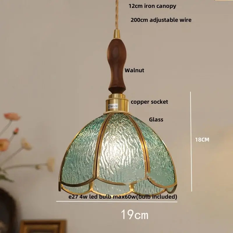 Vintage brass and textured glass pendant light fixture dining room