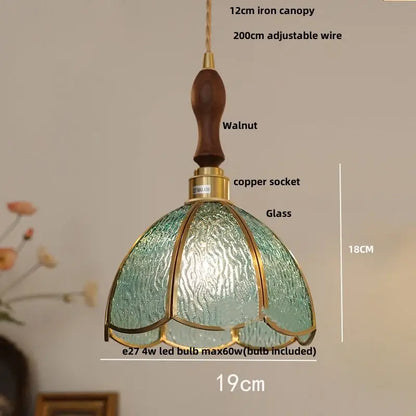 Vintage brass and textured glass pendant light fixture dining room