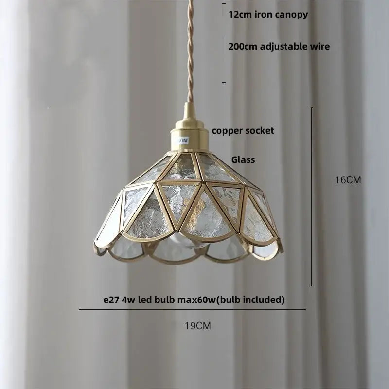 Vintage brass and textured glass pendant light fixture dining room