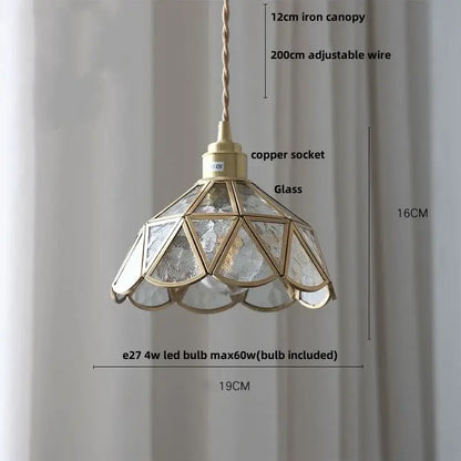 Vintage brass and textured glass pendant light fixture dining room