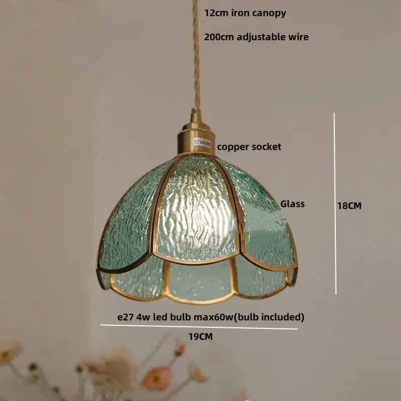 Vintage brass and textured glass pendant light fixture dining room