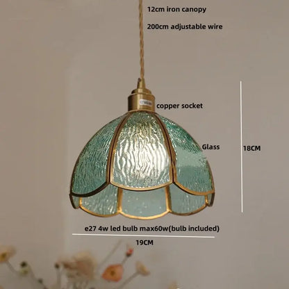 Vintage brass and textured glass pendant light fixture dining room