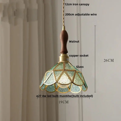 Vintage brass and textured glass pendant light fixture dining room