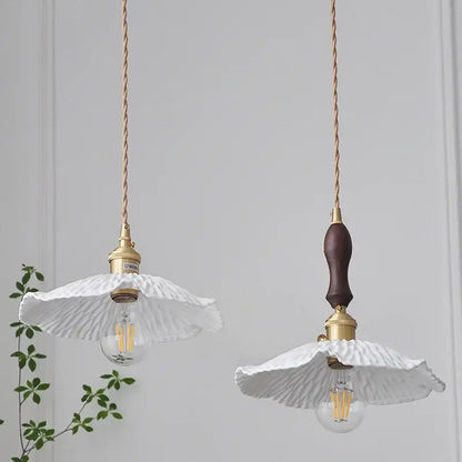Modern white ceramic and walnut led pendant light dining room