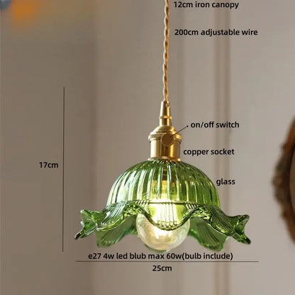 Vintage green glass & brass led pendant light – dining room