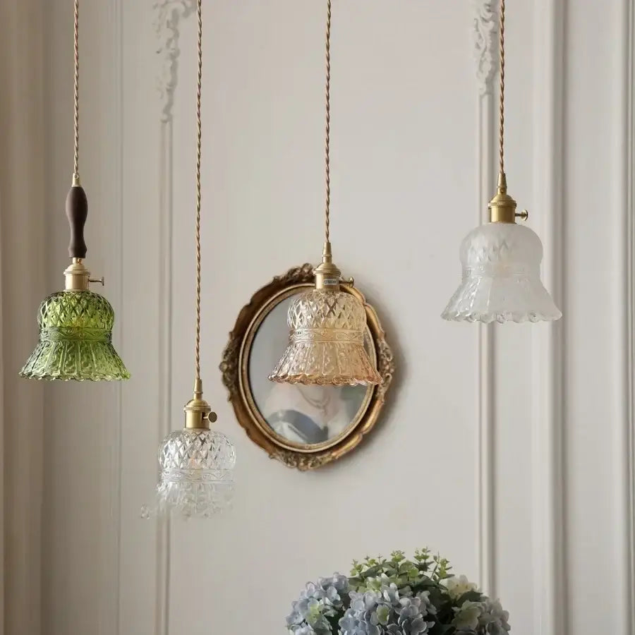 Vintage green glass & brass led pendant light – dining room