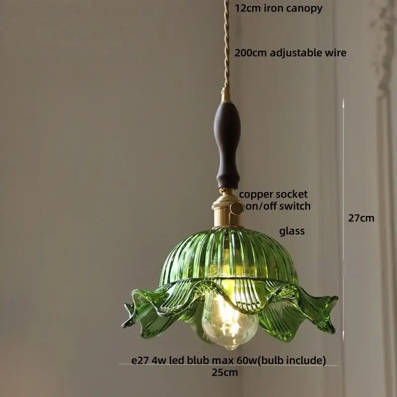 Vintage green glass & brass led pendant light – dining room