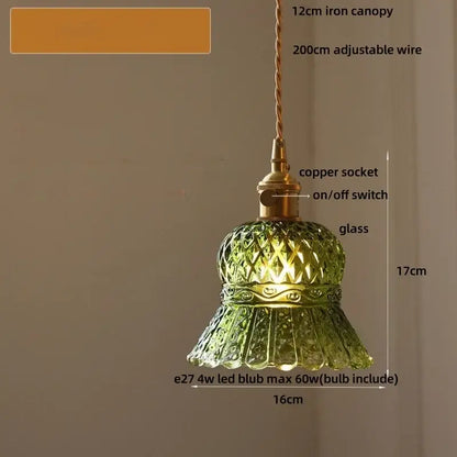 Vintage green glass & brass led pendant light – dining room