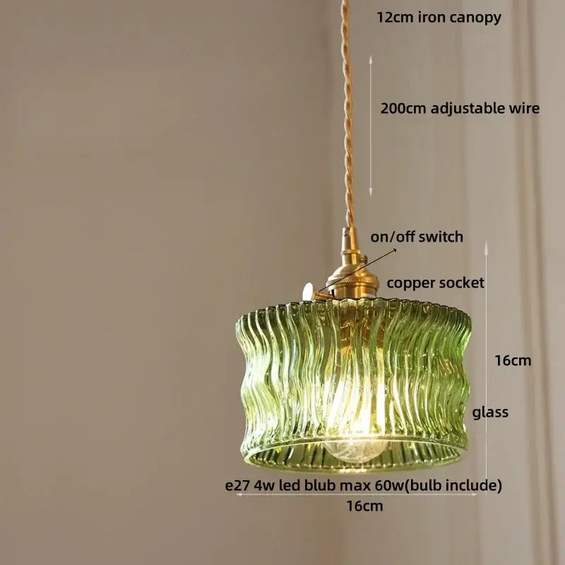 Vintage green glass & brass led pendant light – dining room