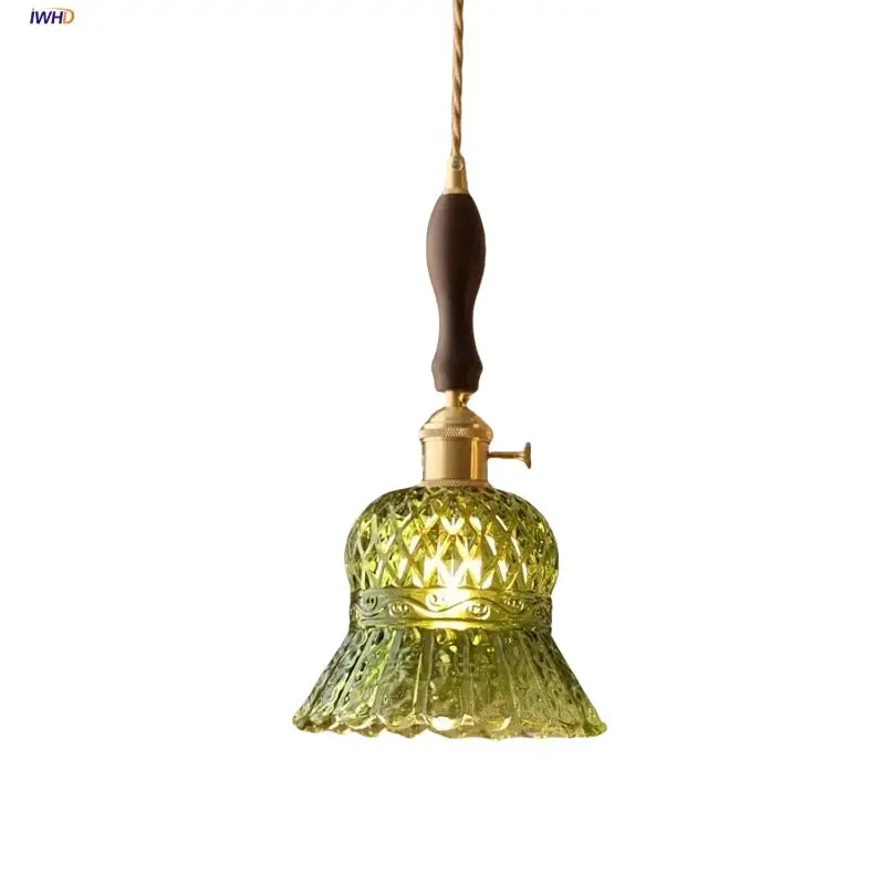 Vintage green glass & brass led pendant light – dining room