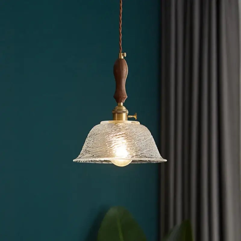 Modern patterned glass led pendant light kitchen wood and brass