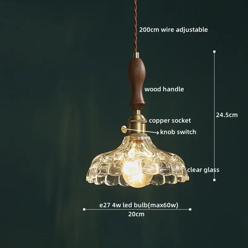 Modern patterned glass led pendant light kitchen wood and brass