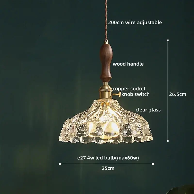 Modern patterned glass led pendant light kitchen wood and brass