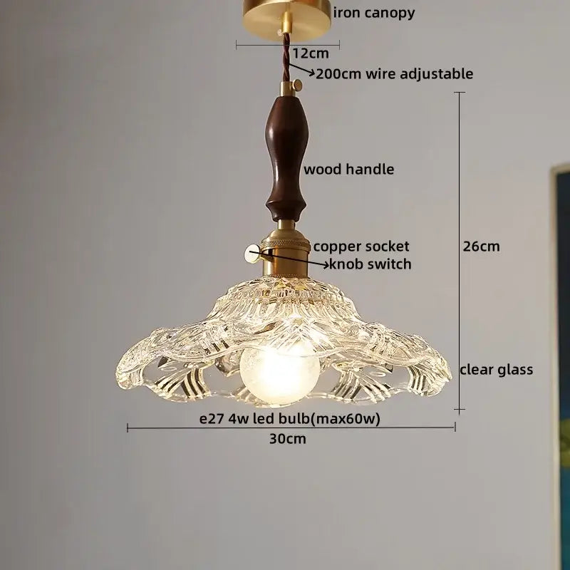 Modern patterned glass led pendant light kitchen wood and brass