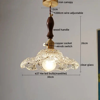 Modern patterned glass led pendant light kitchen wood and brass