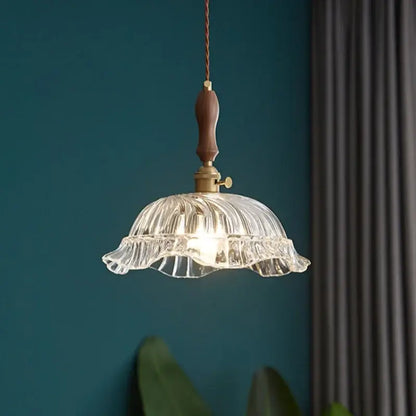 Modern patterned glass led pendant light kitchen wood and brass