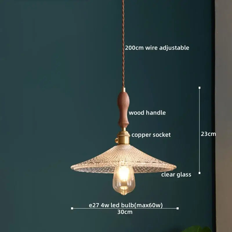 Modern patterned glass led pendant light kitchen wood and brass