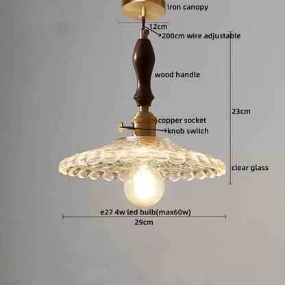 Modern patterned glass led pendant light kitchen wood and brass