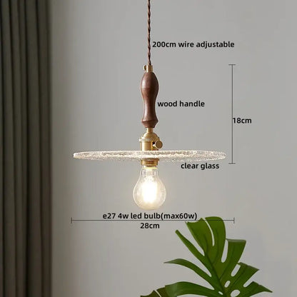 Modern patterned glass led pendant light kitchen wood and brass