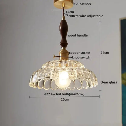 Modern patterned glass led pendant light kitchen wood and brass