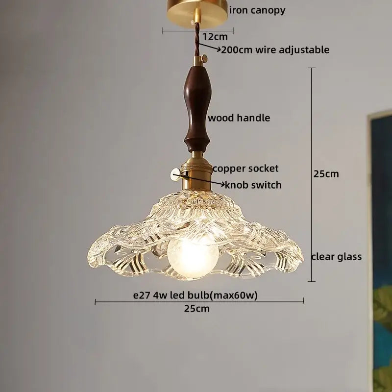 Modern patterned glass led pendant light kitchen wood and brass