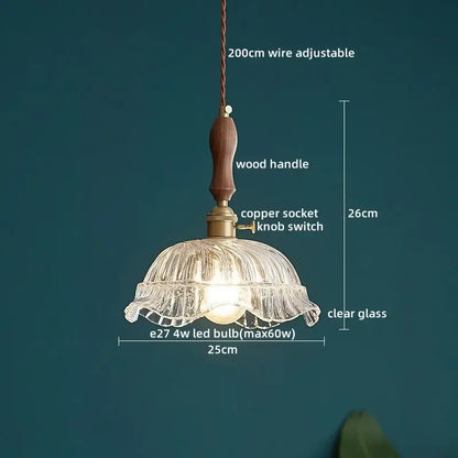 Modern patterned glass led pendant light kitchen wood and brass