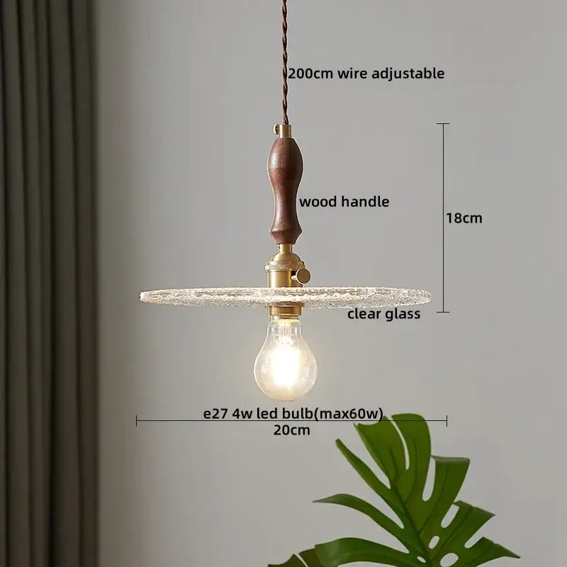 Modern patterned glass led pendant light kitchen wood and brass