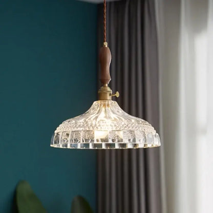 Modern patterned glass led pendant light kitchen wood and brass