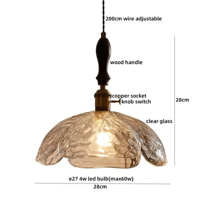 Modern patterned glass led pendant light kitchen wood and brass