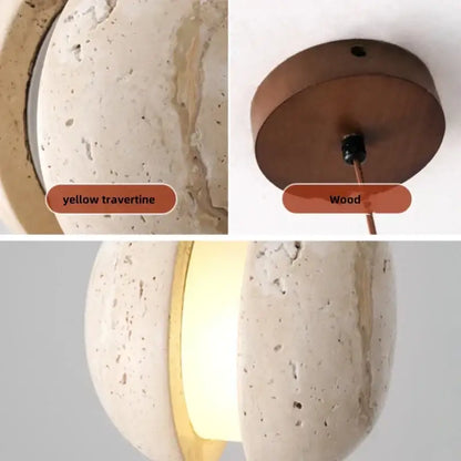 Yellow travertine and copper led pendant light kitchen hanging lamp