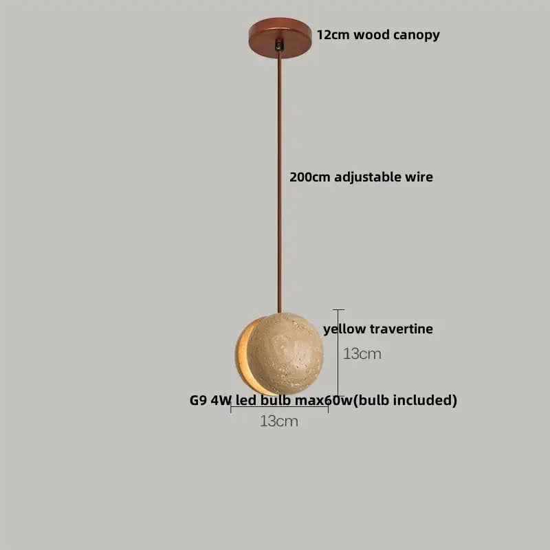 Yellow travertine and copper led pendant light kitchen hanging lamp