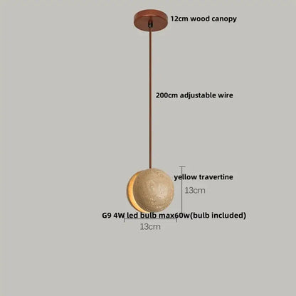 Yellow travertine and copper led pendant light kitchen hanging lamp