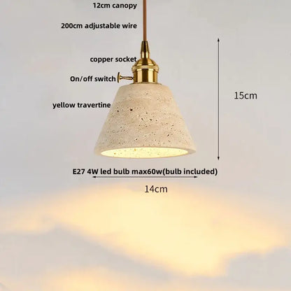 Yellow travertine and copper led pendant light kitchen hanging lamp