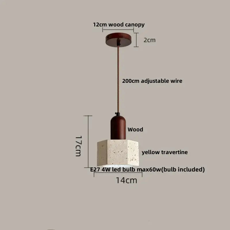Yellow travertine and copper led pendant light kitchen hanging lamp