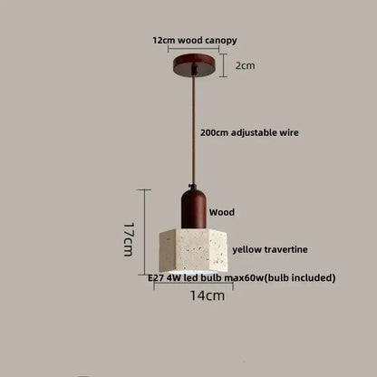 Yellow travertine and copper led pendant light kitchen hanging lamp