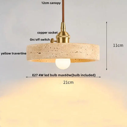 Yellow travertine and copper led pendant light kitchen hanging lamp