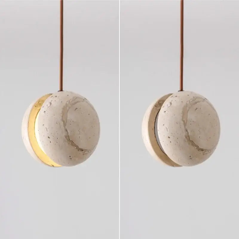 Yellow travertine and copper led pendant light kitchen hanging lamp