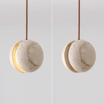 Yellow travertine and copper led pendant light kitchen hanging lamp