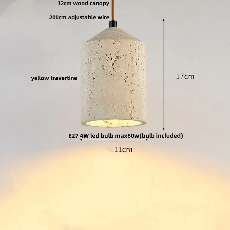 Yellow travertine and copper led pendant light kitchen hanging lamp