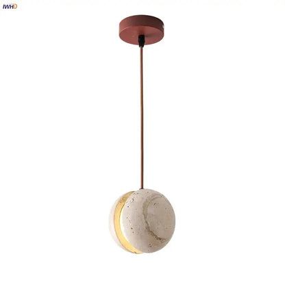 Yellow travertine and copper led pendant light kitchen hanging lamp