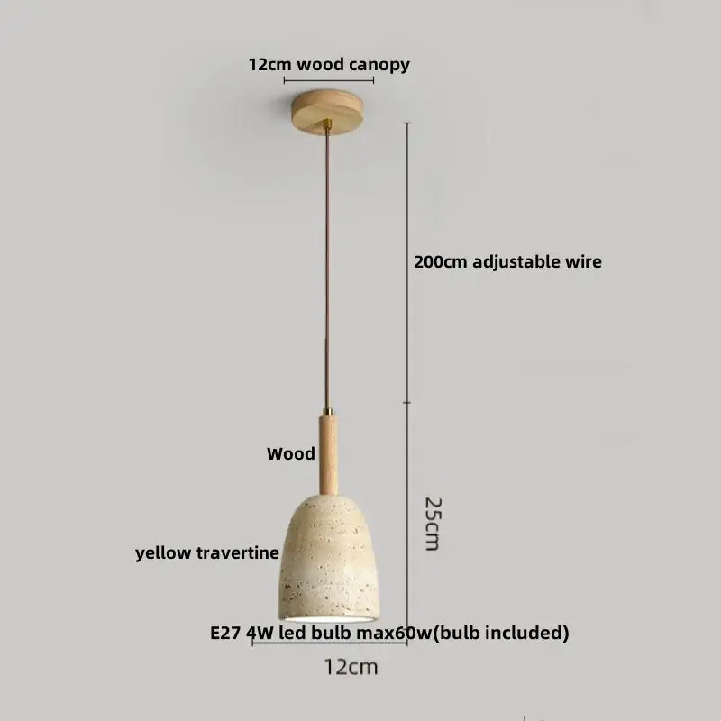Yellow travertine and copper led pendant light kitchen hanging lamp