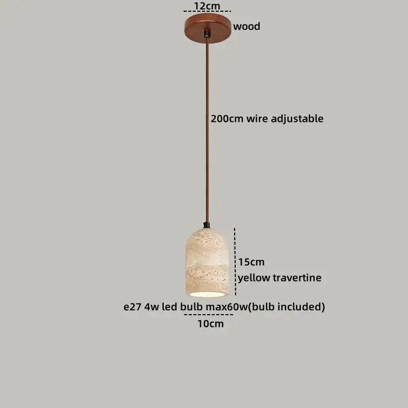 Yellow travertine and copper led pendant light kitchen hanging lamp