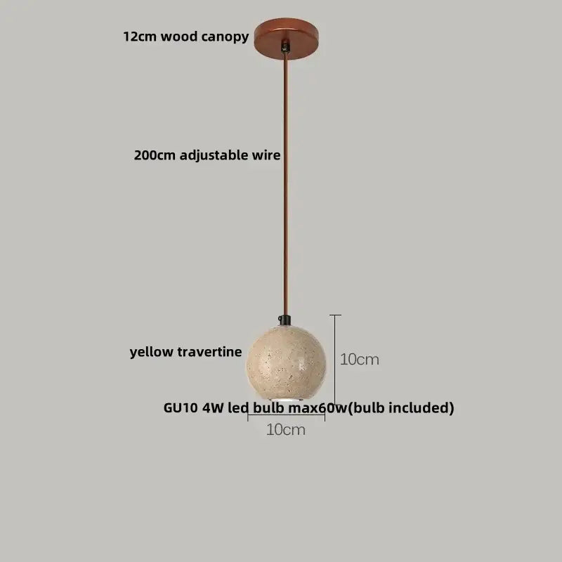 Yellow travertine and copper led pendant light kitchen hanging lamp