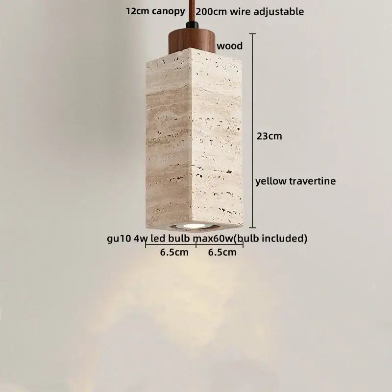 Yellow travertine and copper led pendant light kitchen hanging lamp