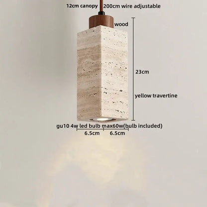 Yellow travertine and copper led pendant light kitchen hanging lamp