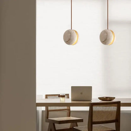Yellow travertine and copper led pendant light kitchen hanging lamp