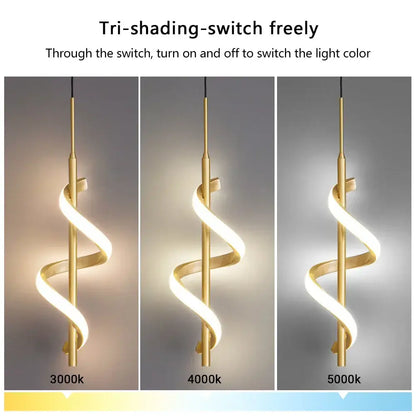 Modern gold spiral led pendant light bedroom hanging lamp