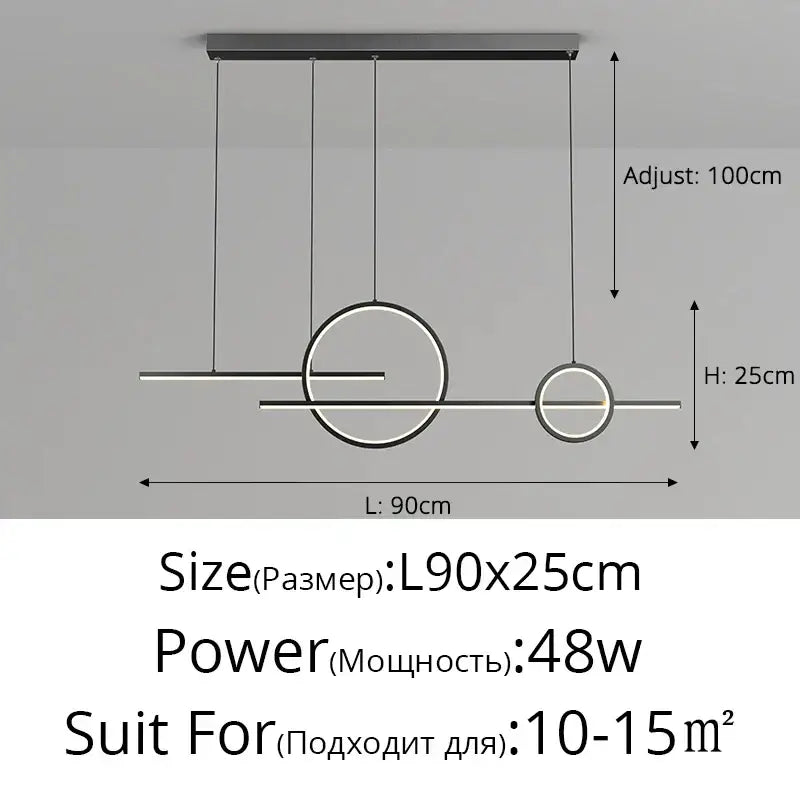 Modern minimalist black led pendant light for kitchen and dining room